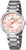 Montre pour femme avec bracelet en acier inoxydable et cadran rose, chiffres romains, index en cristal