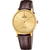 Herrenarmbanduhr mit braunem Lederarmband und goldfarbenem Gehäuse, hellgoldenes Zifferblatt