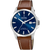 Herren-Armbanduhr mit blauem Zifferblatt, braunem Lederband und Edelstahlgehäuse, Saphirglas