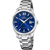 Herrenarmbanduhr mit Stahlband, blauem Zifferblatt, römischen Stunden, Datumsanzeige bei 3