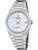 Silberne Damen-Automatik-Armbanduhr mit weißem Zifferblatt und Datumsfenster