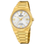 Goldfarbene Herren-Armbanduhr mit rundem Zifferblatt, römischen Zahlen und Datumsfenster