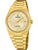 Goldfarbene Herrenuhr mit Gliederarmband, rundem Zifferblatt und Datumsfenster