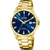 Festina Herrenarmbanduhr mit blauem Zifferblatt, Datumsfenster und goldfarbenem Metallband