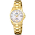 Festina Damenuhr mit goldenem Edelstahlarmband, perlmuttfarbenem Zifferblatt und Datum