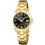 Festina Damenuhr mit goldenem Metallarmband, rundem schwarzem Zifferblatt und Datumsfenster