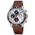 Herrenarmbanduhr mit weißem Zifferblatt, schwarzer Tachymeterskala und braunem Lederarmband