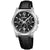 Schwarze Herrenarmbanduhr mit Chronograph-Subdials und schwarzem Lederarmband