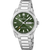 Herren-Armbanduhr mit silbernem Edelstahlband, grünem Zifferblatt, Datumsfenster und Zeigern