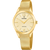 Goldfarbene Damenuhr mit Saphirglas, rundem Zifferblatt und Mesh-Armband