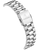 Herrenarmbanduhr mit silbernem Edelstahlarmband und geprägter Rückseitenbeschriftung