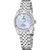 Damenarmbanduhr mit hellblauem Zifferblatt, Saphir-Glas und Edelstahlarmband, Datumsanzeige