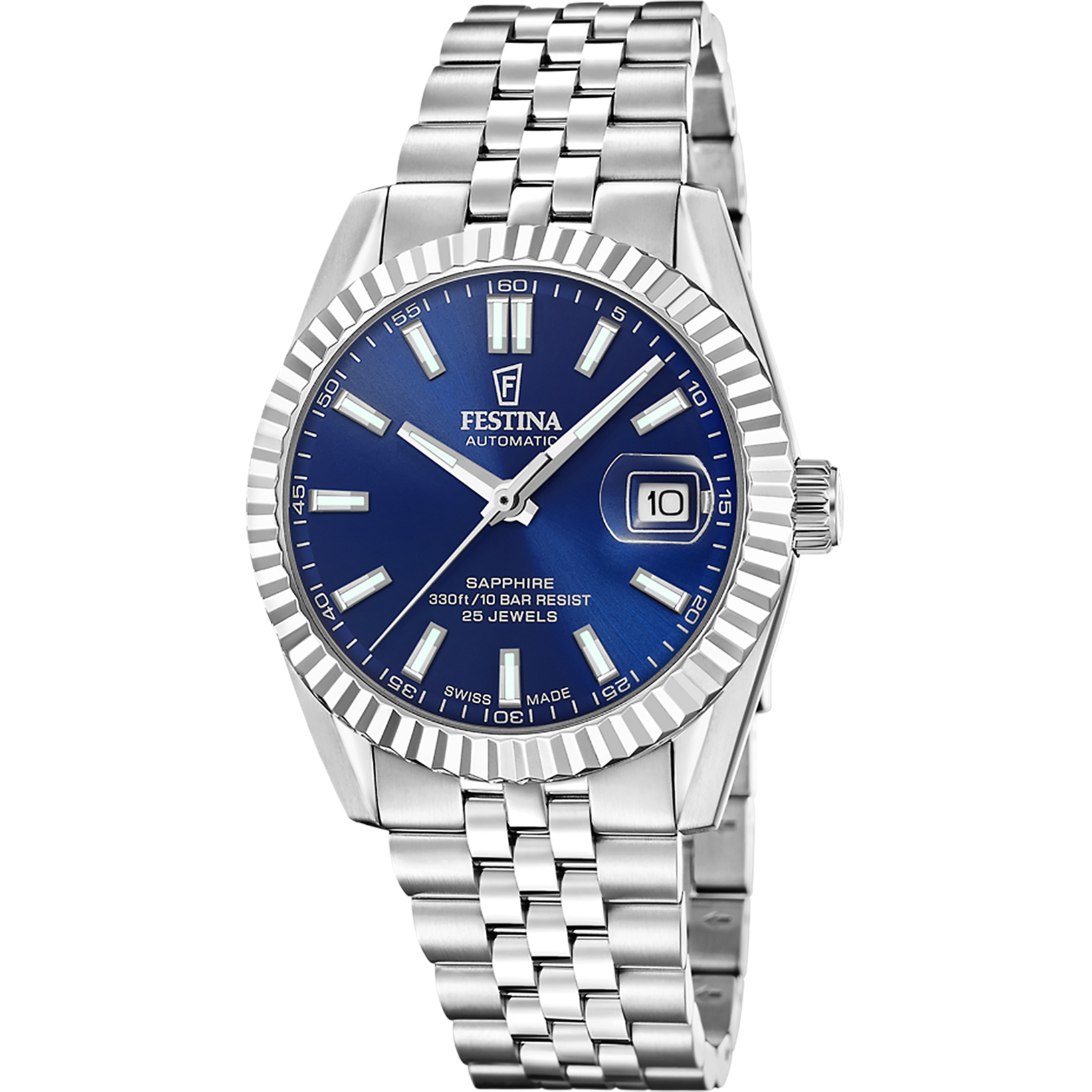 Herrenarmbanduhr mit blauem Zifferblatt, silbernem Edelstahlband und Datumsfenster