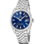 Herrenarmbanduhr mit blauem Zifferblatt, silbernem Edelstahlband und Datumsfenster