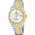 Festina Herrenarmbanduhr mit zweifarbigem Edelstahlband, weißem Zifferblatt und Datumsanzeige.