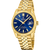 Goldene Herrenuhr mit blauem Zifferblatt, Datumsfenster und Edelstahlarmband