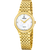 Damenuhr mit goldfarbenem Edelstahlgliederarmband und ovalem Zifferblatt aus Perlmutt