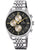 Herrenuhr mit silbernem Edelstahlarmband und schwarzem Zifferblatt, Chronograph-Subdials