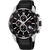 Schwarze Herrenuhr mit Chronograph, schwarzem Zifferblatt, Edelstahl-Lünette und Kautschukband