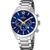 Herren-Chronograph mit blauem Zifferblatt, goldenen Zeigern, Edelstahlarmband
