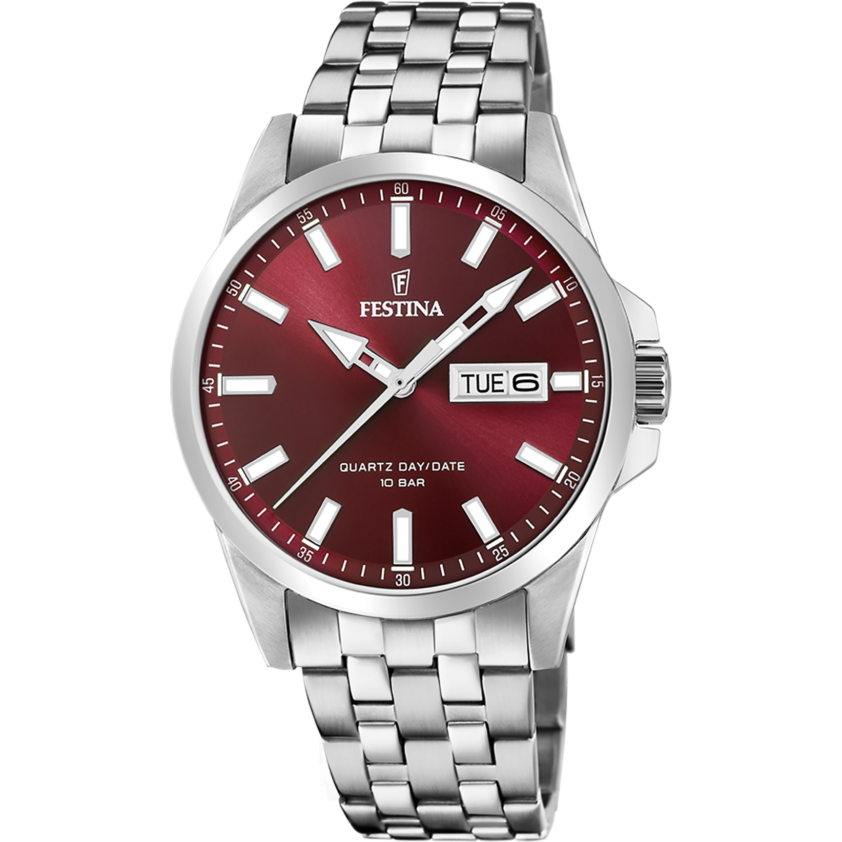 Festina Classics F20357/G Herrenuhr Rot • Quarzwerk • Edelstahlarmband