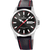 Herrenarmbanduhr mit schwarzem Zifferblatt, roten Akzenten und schwarzem Lederband