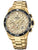 Chronograph Herrenuhr in goldfarbenem Edelstahl mit Mineralglas, schwarzer Lünette