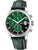 Herren-Chronograph mit grünem Lederarmband, silbernem Gehäuse und grünem Zifferblatt