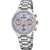 Festina Damenuhr Boyfriend mit Chronograph, silberfarbenem Edelstahlarmband, hellgrauem Ziffernblatt.