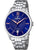 Herrenarmbanduhr mit blauem Zifferblatt, Datumsanzeige bei 12 und Metallband