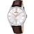 Festina Herrenarmbanduhr mit silbernem Gehäuse, weißem Zifferblatt und braunem Lederband