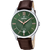 Herrenarmbanduhr mit grünem Zifferblatt, römischen Zahlen und braunem Lederarmband