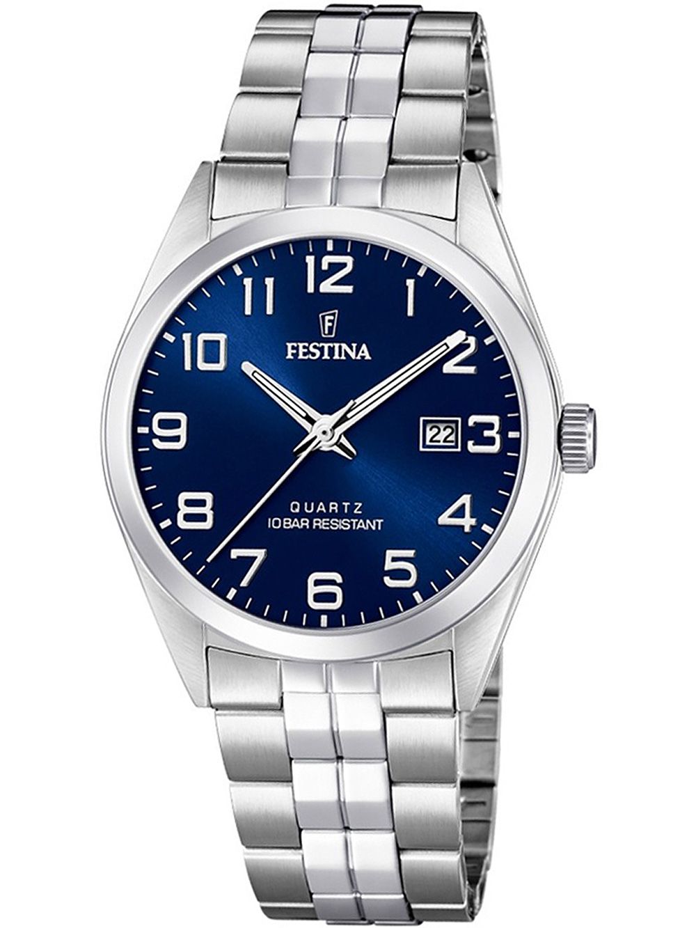 Festina Herrenarmbanduhr mit blauem Zifferblatt, Stahlband und Mineralglas