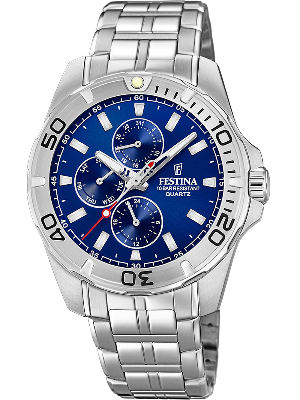 Herrenarmbanduhr mit blauem Zifferblatt, Stoppuhr-Subdials und Edelstahlarmband