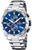 Montre chronographe pour homme avec cadran bleu et bracelet en acier inoxydable, trois sous-cadrans