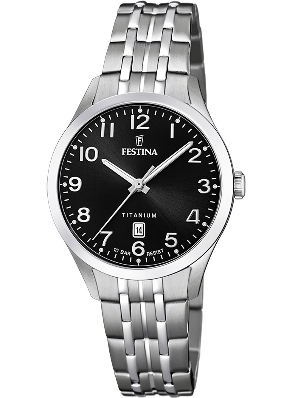Festina Titanium Damenarmbanduhr mit schwarzem Zifferblatt und Metallarmband