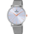 Festina Damenuhr mit blauem Zifferblatt, orange Zeigern und silbernem Edelstahl-Meshband