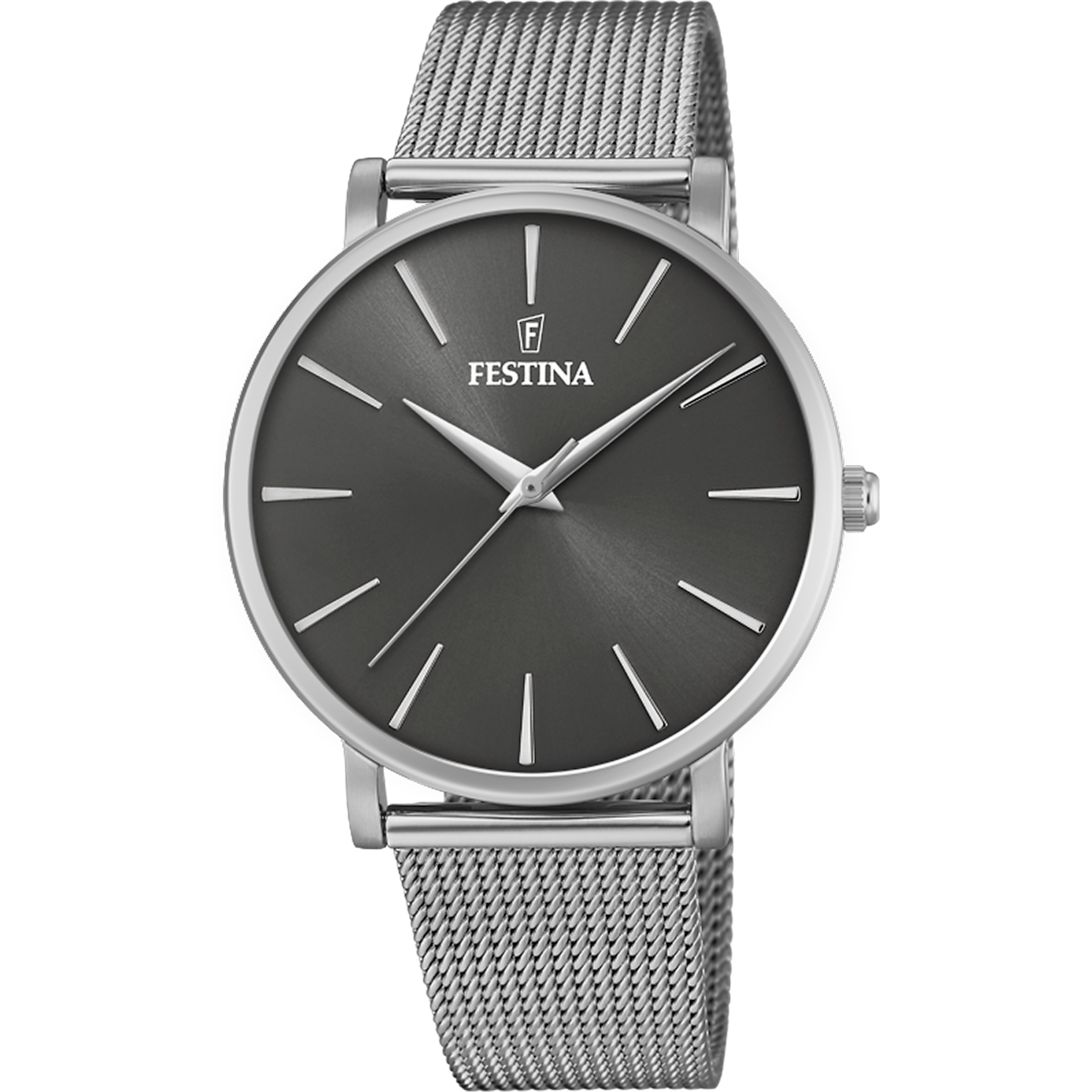 Festina Damenuhr mit schwarzem Zifferblatt und Edelstahl-Meshband