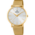 Festina Damenuhr mit rundem weißem Zifferblatt und goldfarbenem Mesh-Armband, Quarzwerk