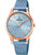 Damenuhr mit blauem Milanaise-Armband, roségoldenem Gehäuse und blauem Zifferblatt