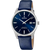 Herrenarmbanduhr mit blauem Lederarmband, rundem blauem Zifferblatt und Datumsanzeige