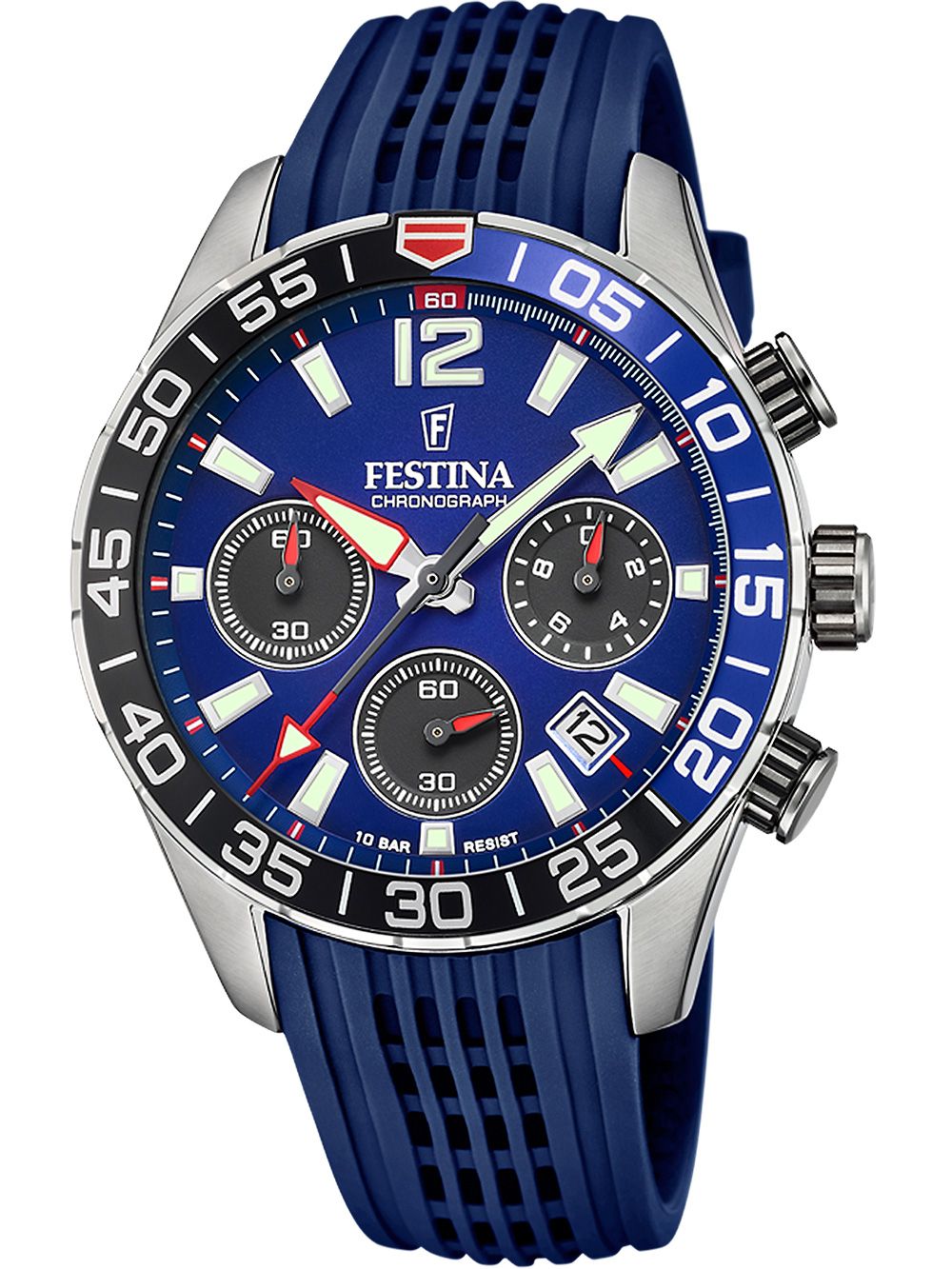 Festina Chronograph für Herren mit blauem Zifferblatt und Armband, Stahlgehäuse