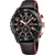 Festina Chronograph-Herrenuhr: schwarzes Zifferblatt, Stoppuhr-Subdials, schwarzes/rotes Lederband.