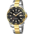 Festina Diver Herrenarmbanduhr mit schwarzem Zifferblatt, gold-silbernem Metallband und Lünette