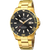 Festina Herrenarmbanduhr mit schwarzem Zifferblatt, goldener Lünette und Datumsfenster