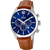 Festina Chronograph-Herrenuhr: blaues Zifferblatt, silbernes Gehäuse, braunes Lederband.