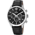 Herren-Chronograph mit schwarzem Zifferblatt, silbernem Edelstahlgehäuse und schwarzem Lederarmband
