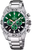 Herrenuhr Edelstahl mit grünem Chronographen-Zifferblatt, Metallarmband und Hilfszifferblätter