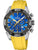 Herrenuhr: blaues Chronographenzifferblatt, gelbes Silikonarmband, Edelstahlgehäuse