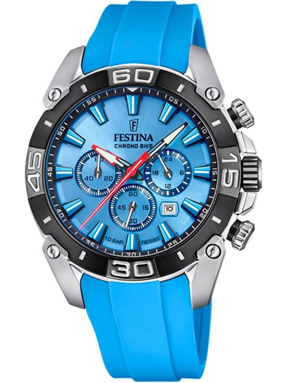 Festina Chrono Bike Herrenuhr mit blauem Zifferblatt, Chronographen-Anzeigen, blauem Kautschukband
